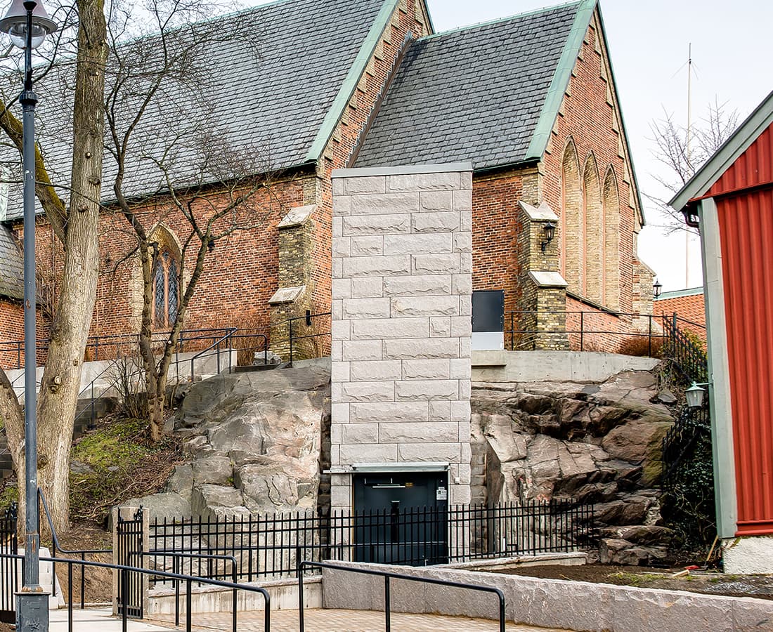 Platform lift at a church in Gothenburg